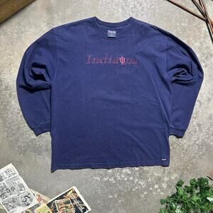 Vintage 90s Indiana Embroidered Long Sleeve Crewneck Mens XL Blue Tee Shirt